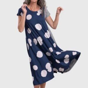 Alembika Navy Blue and White Polka Dot Stripe Jersey Trapeze Dress Size 2 M/L